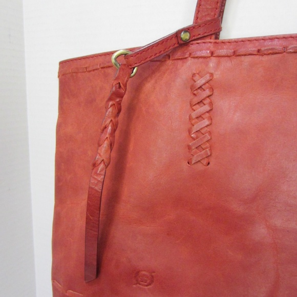 Born Red Leather Double Strap Tote With Tassel Accent Zipper Closure - Picture 2 of 11